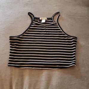 Black & White Striped Crop Tank